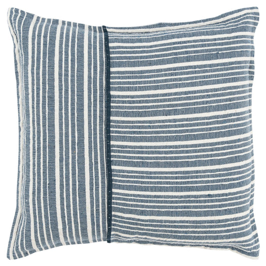 20" Blue and White Cotton Pillow With Embroidery Edges-0