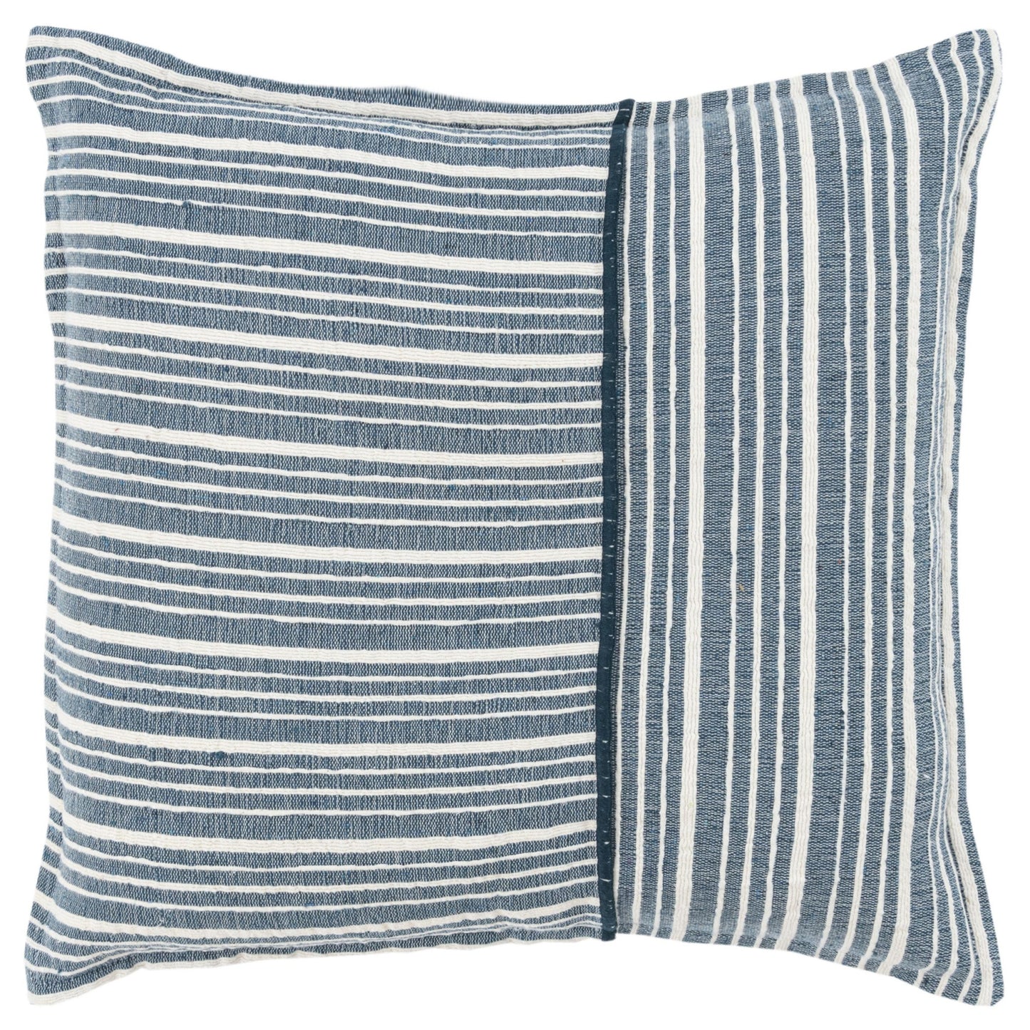 20" Blue and White Cotton Pillow With Embroidery Edges-2