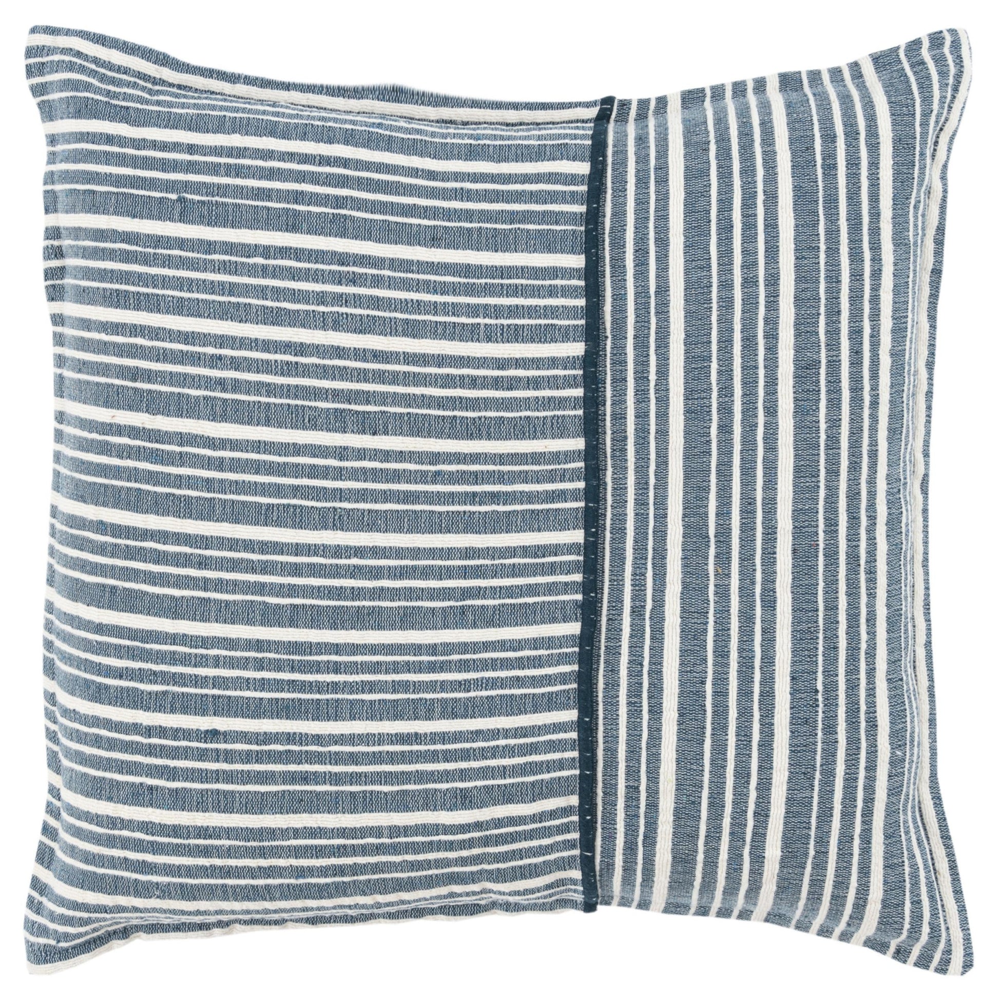 20" Blue and White Cotton Pillow With Embroidery Edges-2