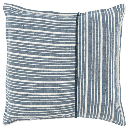 20" Blue and White Cotton Pillow With Embroidery Edges-2