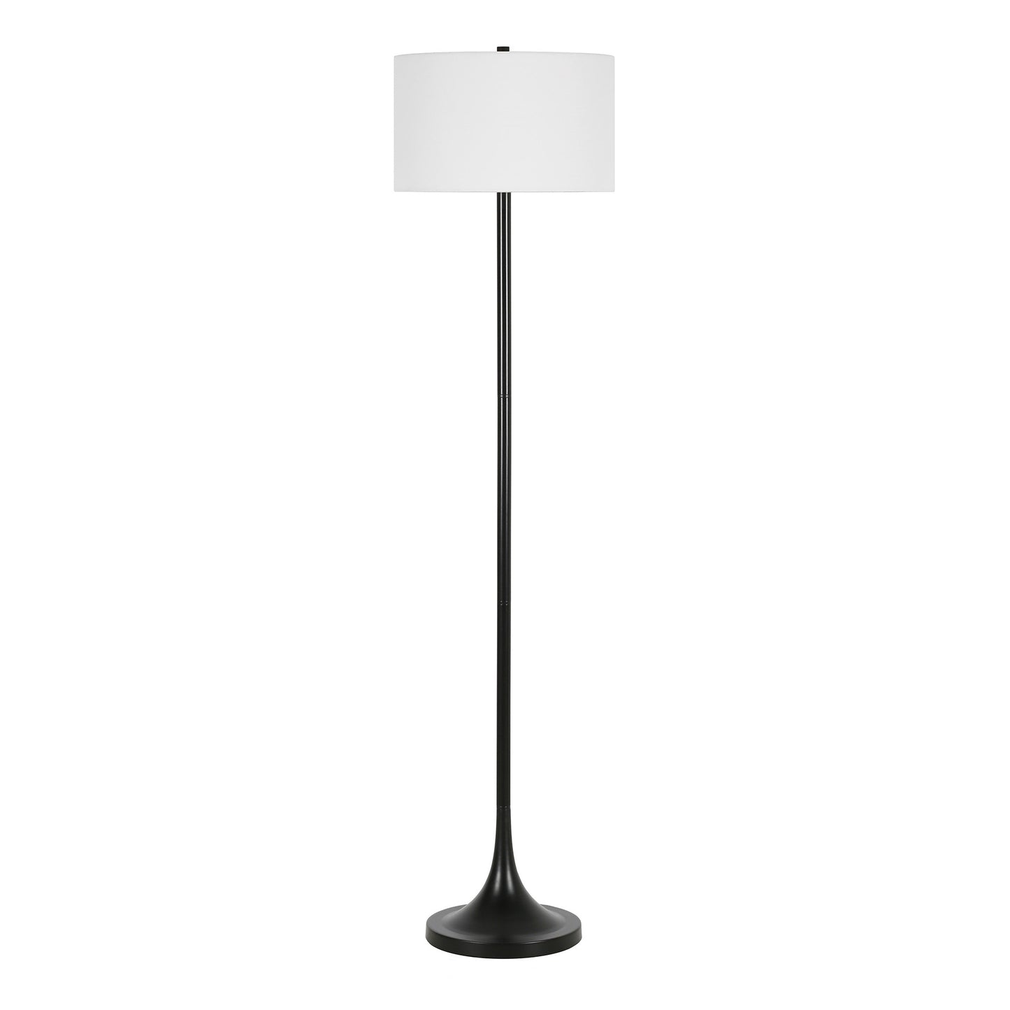 62" Black Floor Lamp With White Fabric Drum Shade-1