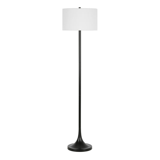 62" Black Floor Lamp With White Fabric Drum Shade-1