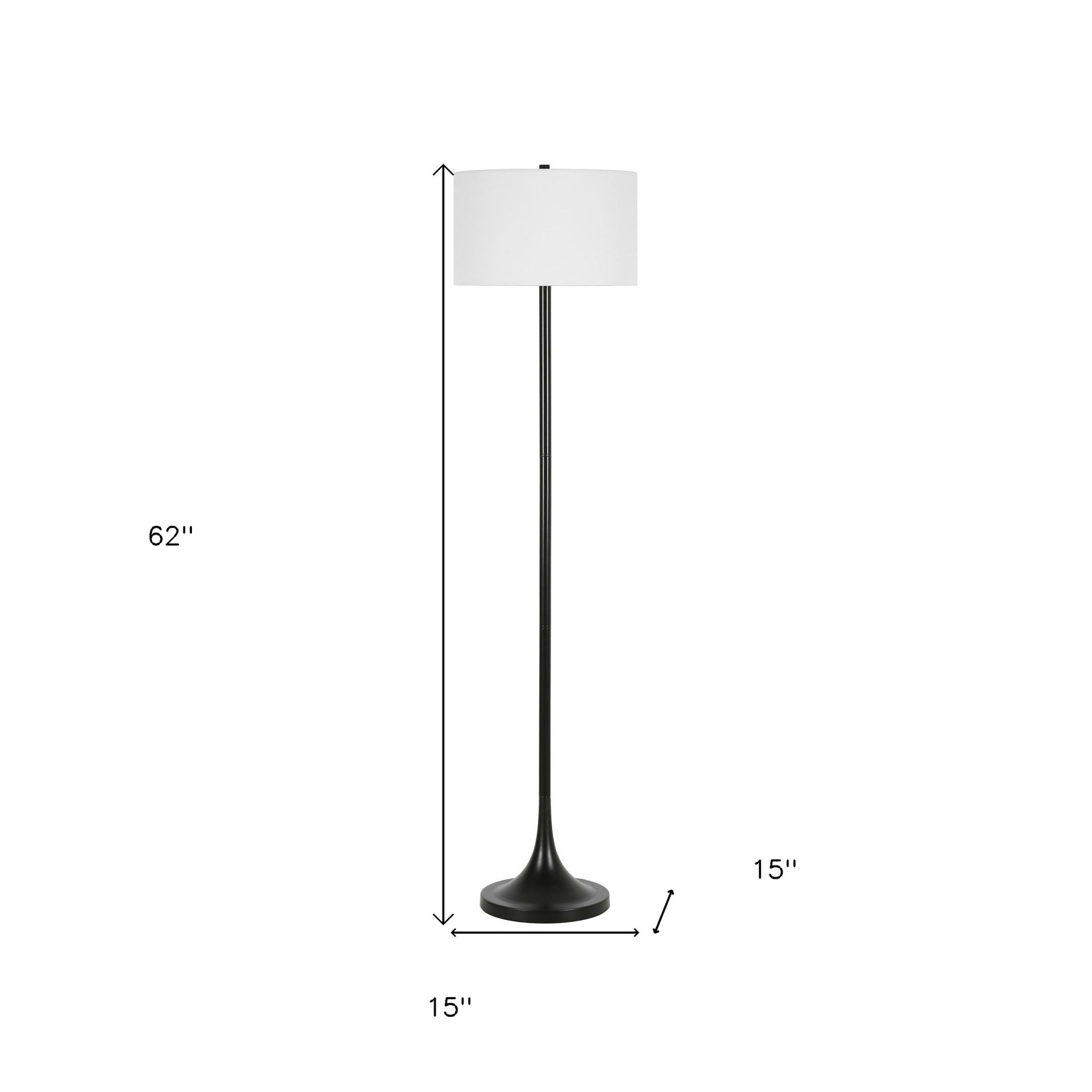 62" Black Floor Lamp With White Fabric Drum Shade-6