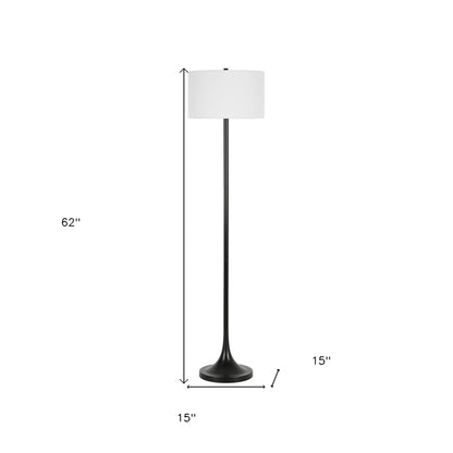 62" Black Floor Lamp With White Fabric Drum Shade-6
