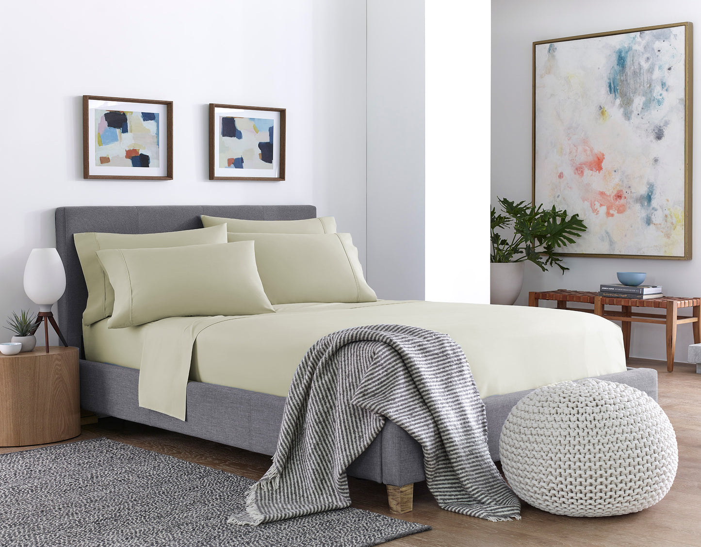 Six Piece Cream Microfiber King Sheet Set-5