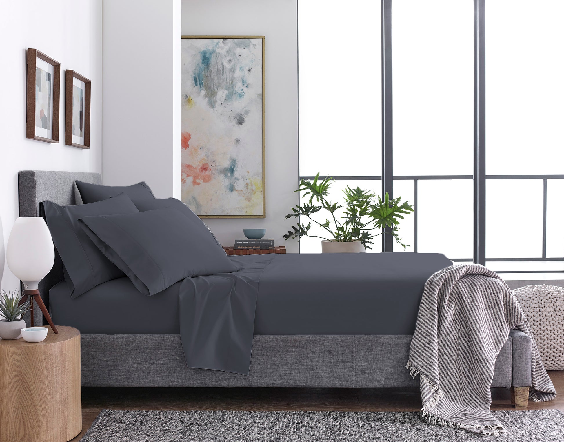 Six Piece Gray Microfiber King Sheet Set-6
