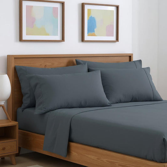 Six Piece Gray Microfiber King Sheet Set-0