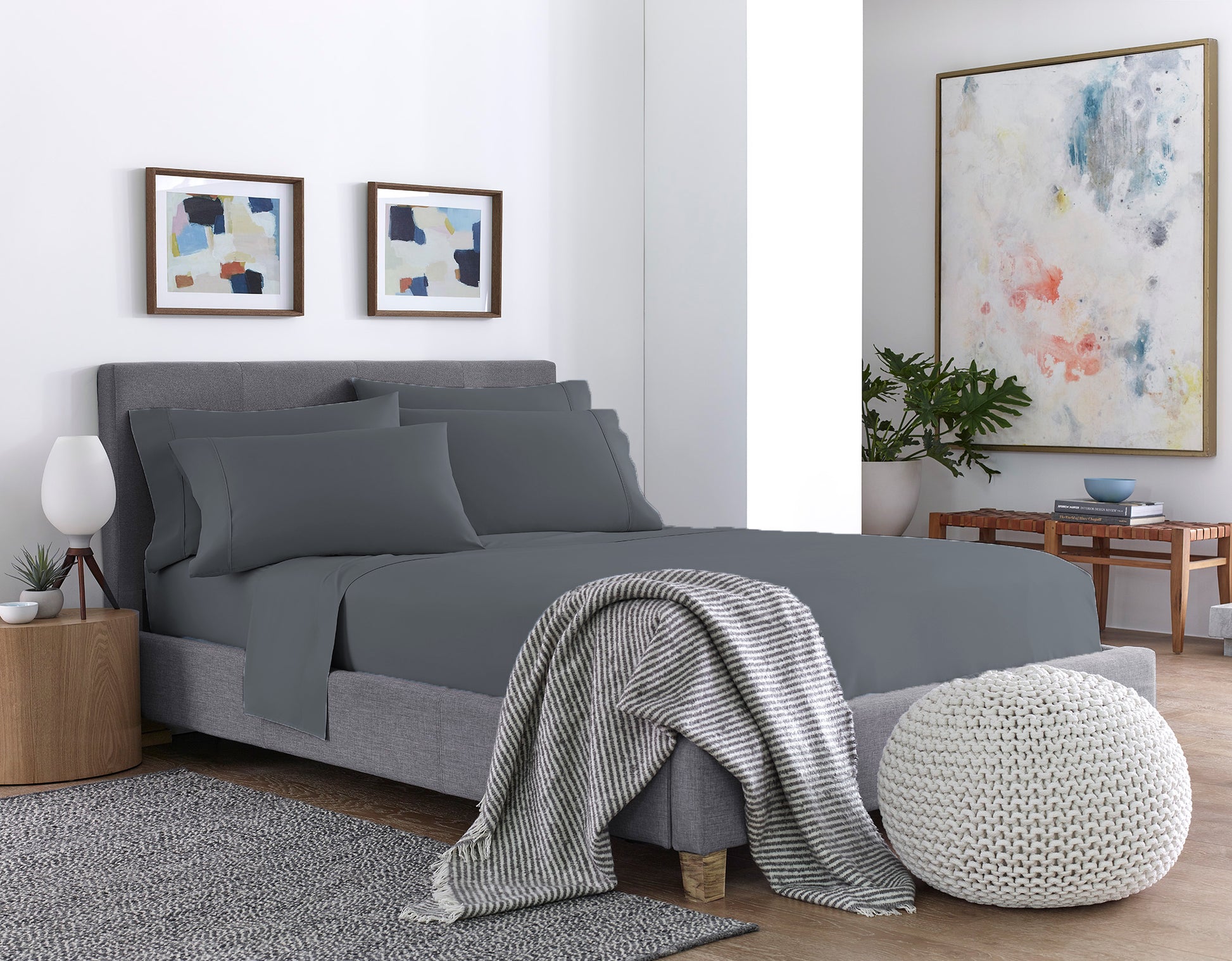 Six Piece Dark Gray Microfiber Queen Sheet Set-4