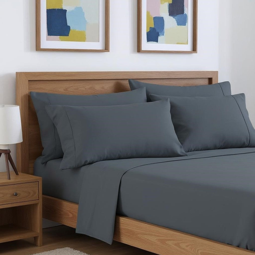 Six Piece Dark Gray Microfiber Queen Sheet Set-0