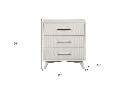 34" White Carved Geometric Solid Wood Three Drawer Dresser-5