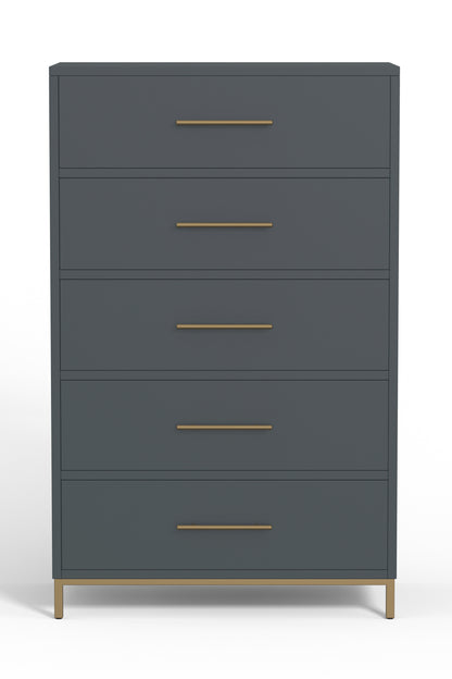 33" Gray Solid Wood Five Drawer Dresser-1