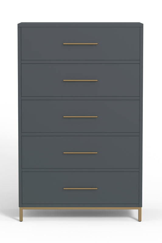 33" Gray Solid Wood Five Drawer Dresser-1