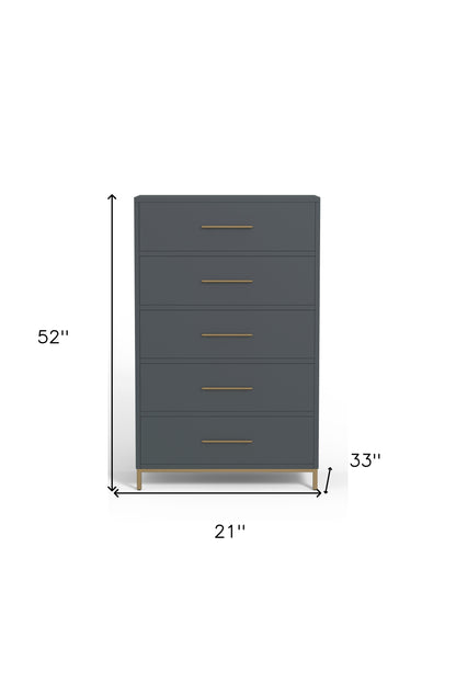 33" Gray Solid Wood Five Drawer Dresser-6