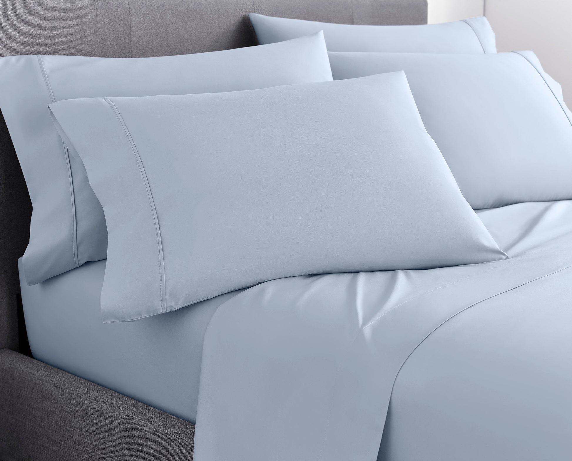 Six Piece Ice Blue Microfiber King Sheet Set-3