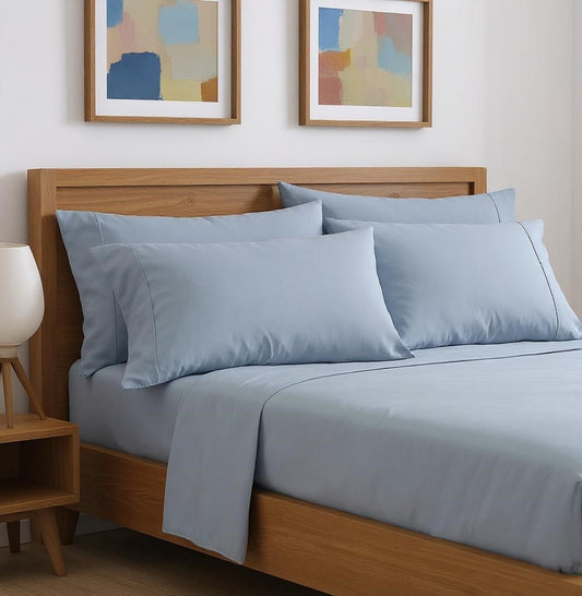 Six Piece Ice Blue Microfiber King Sheet Set-0