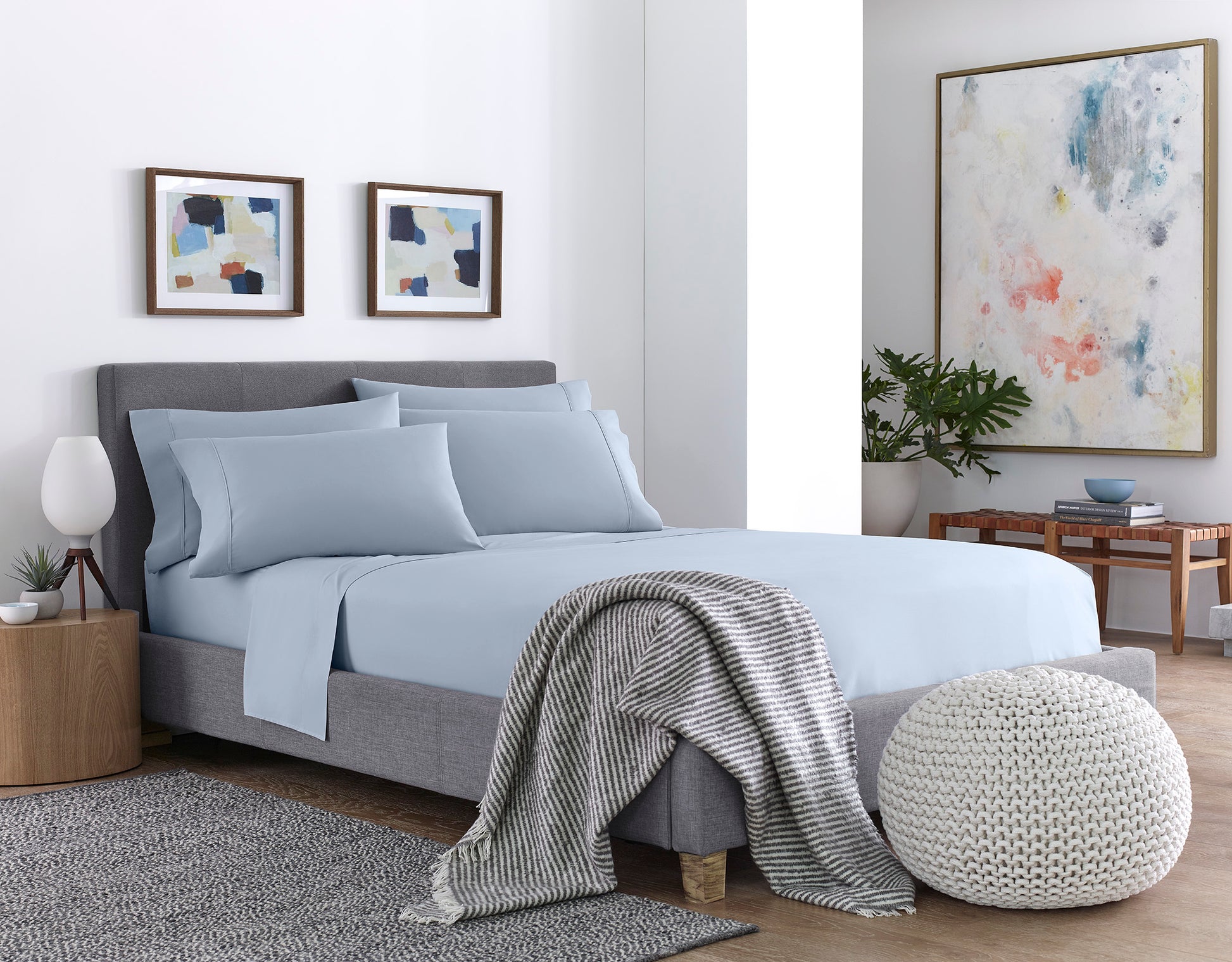 Six Piece Ice Blue Microfiber Queen Sheet Set-5