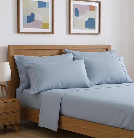 Six Piece Ice Blue Microfiber Queen Sheet Set-0