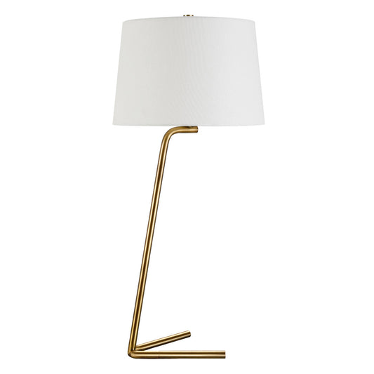 28" Gold Metal Table Lamp With White Drum Shade-1