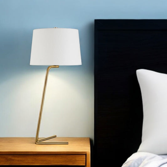 28" Gold Metal Table Lamp With White Drum Shade-0
