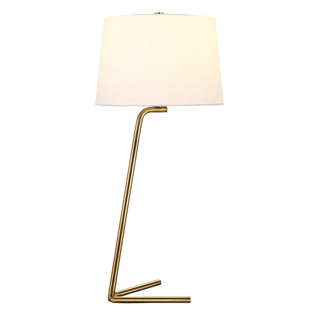 28" Gold Metal Table Lamp With White Drum Shade-2