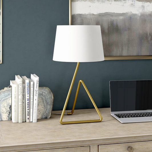 22" Brass Metal Table Lamp With White Bell Shade-3