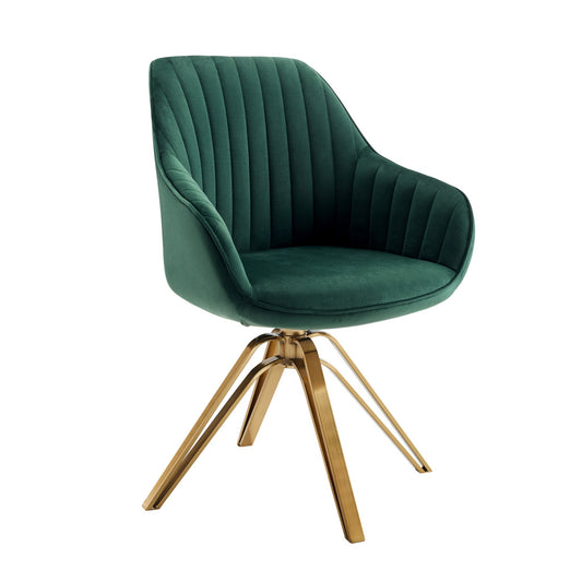23" Green Velvet And Gold Swivel Arm Chair-0