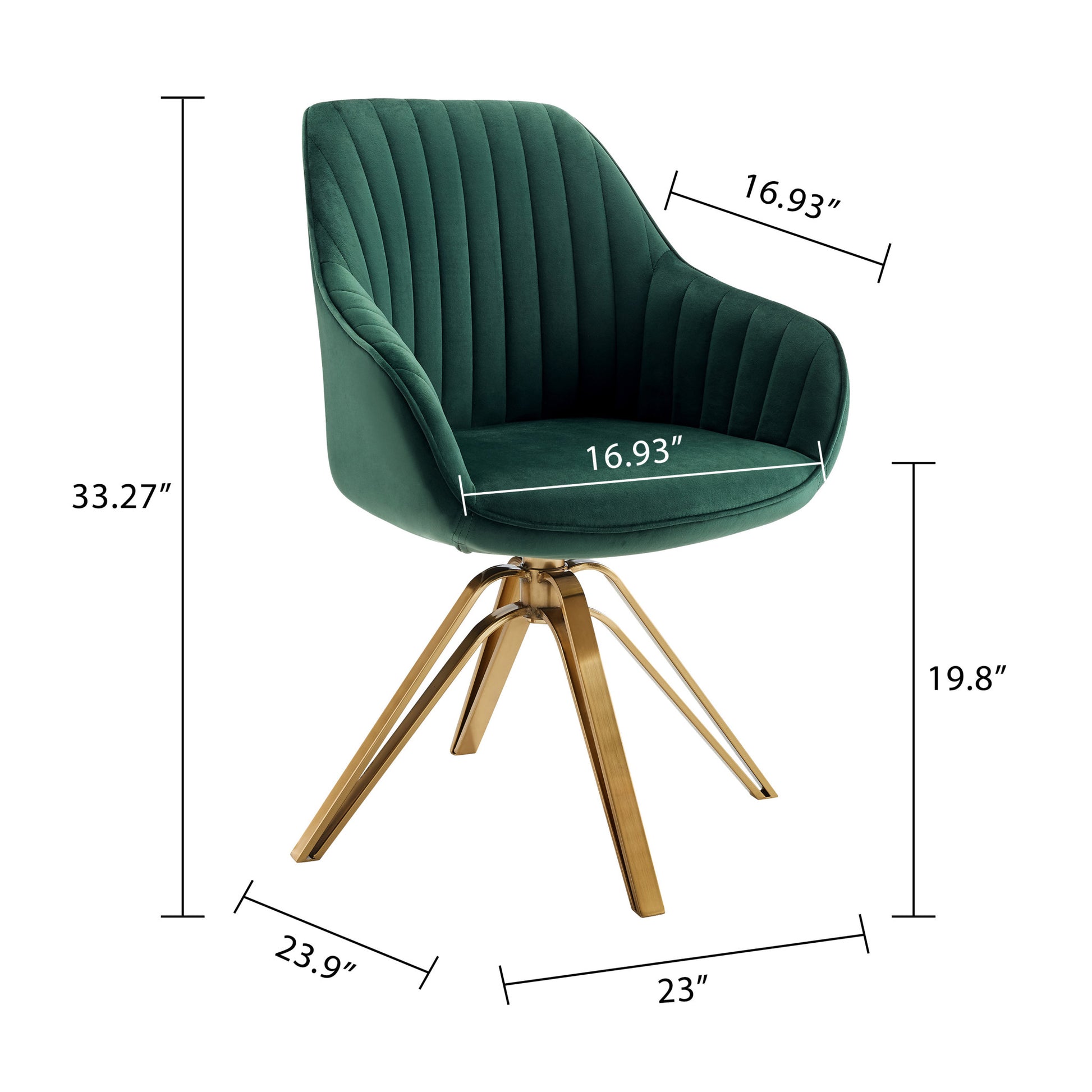 23" Green Velvet And Gold Swivel Arm Chair-8