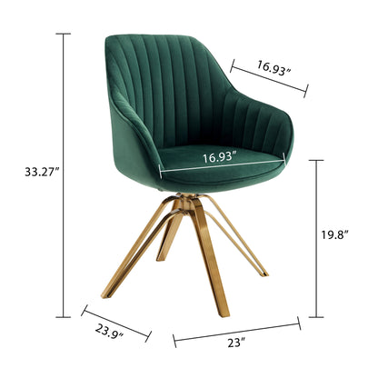 23" Green Velvet And Gold Swivel Arm Chair-8