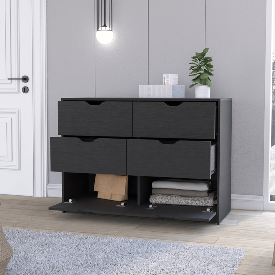 42" Black Four Drawer Dresser-6