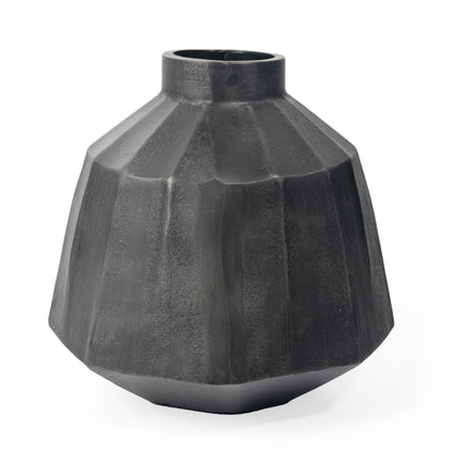 11" Gray Geometric Round Aluminum Table Vase-1