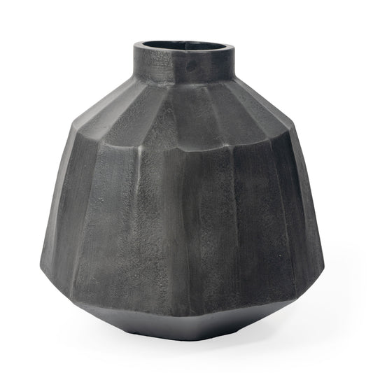 11" Gray Geometric Round Aluminum Table Vase-1