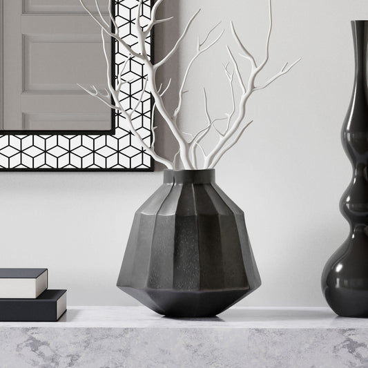 11" Gray Geometric Round Aluminum Table Vase-5