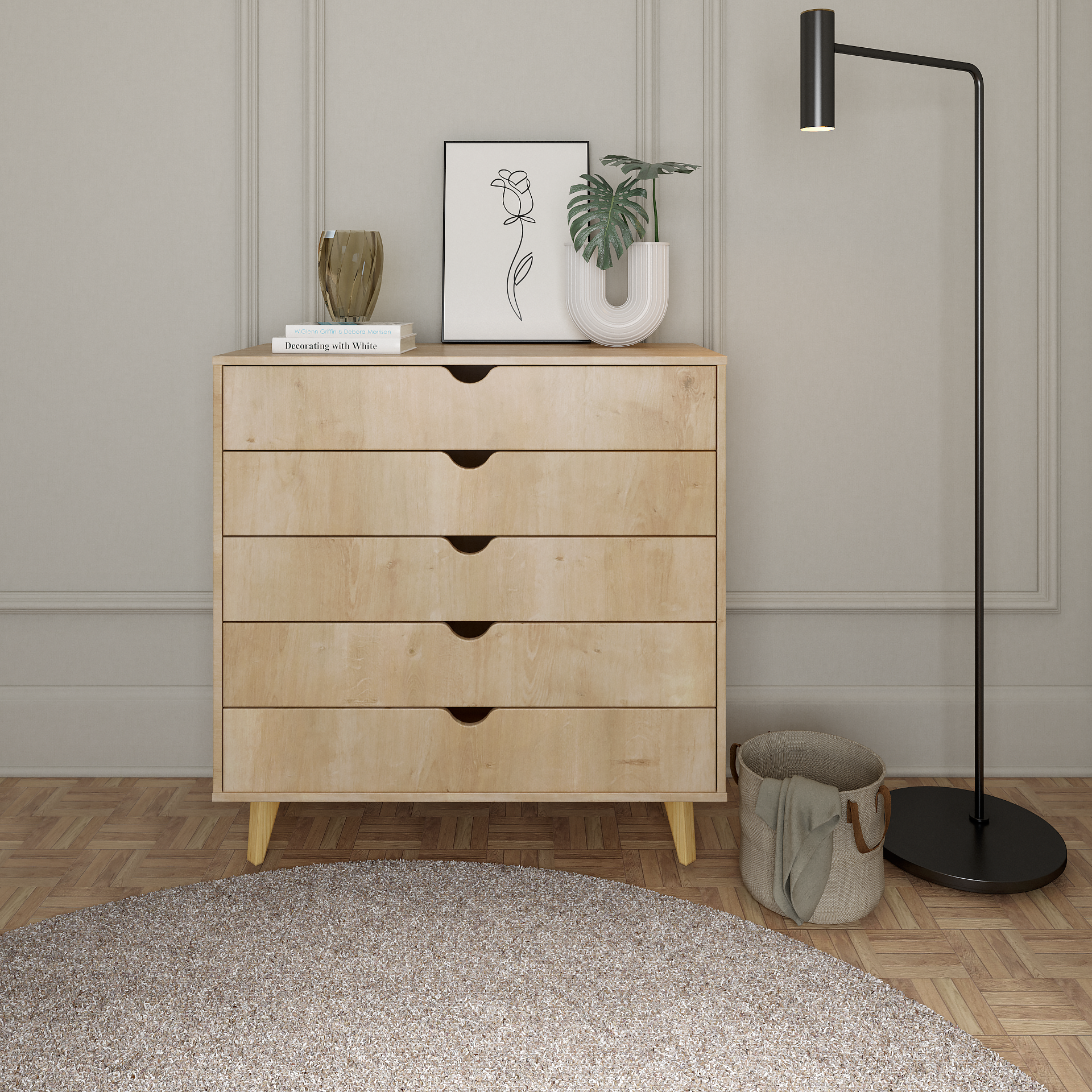 36" Natural Wood Five Drawer Dresser-4