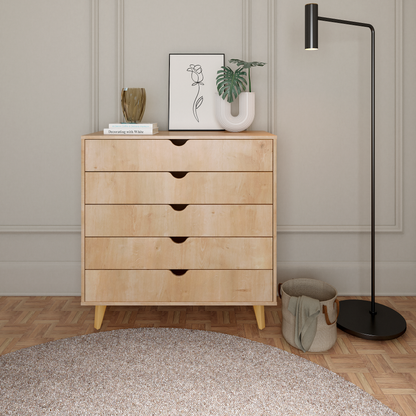 36" Natural Wood Five Drawer Dresser-4