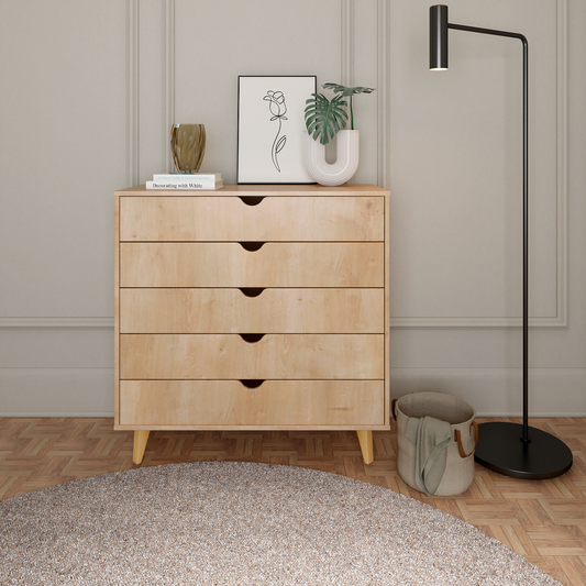 36" Natural Wood Five Drawer Dresser-4