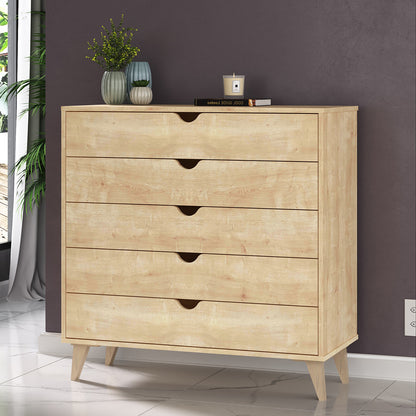 36" Natural Wood Five Drawer Dresser-5