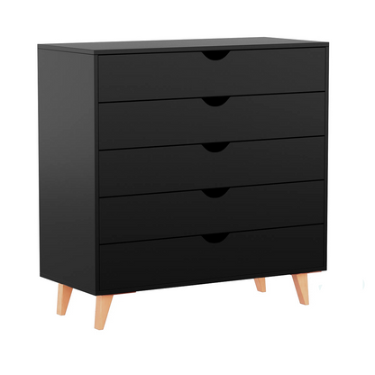 36" Black And Natural Wood Five Drawer Dresser-1
