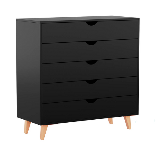 36" Black And Natural Wood Five Drawer Dresser-1