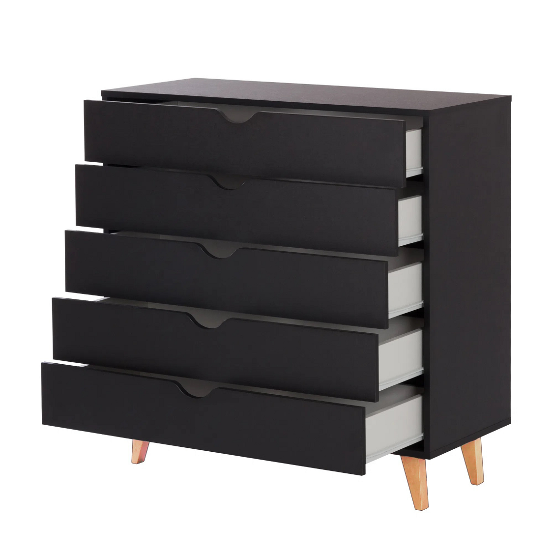 36" Black And Natural Wood Five Drawer Dresser-5