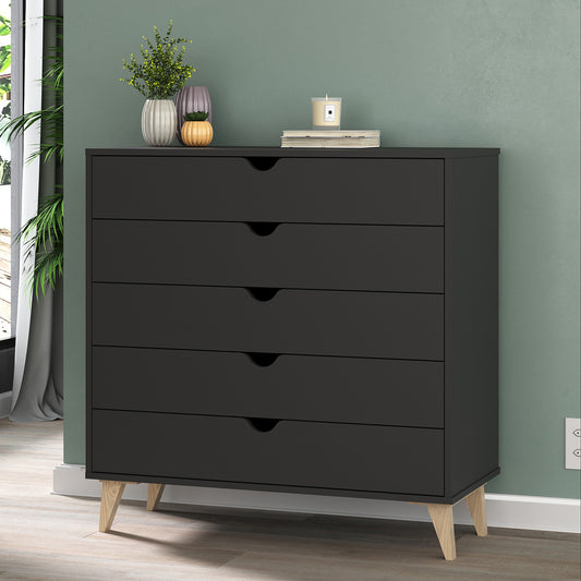 36" Black And Natural Wood Five Drawer Dresser-6