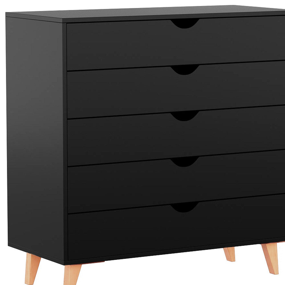 36" Black And Natural Wood Five Drawer Dresser-3