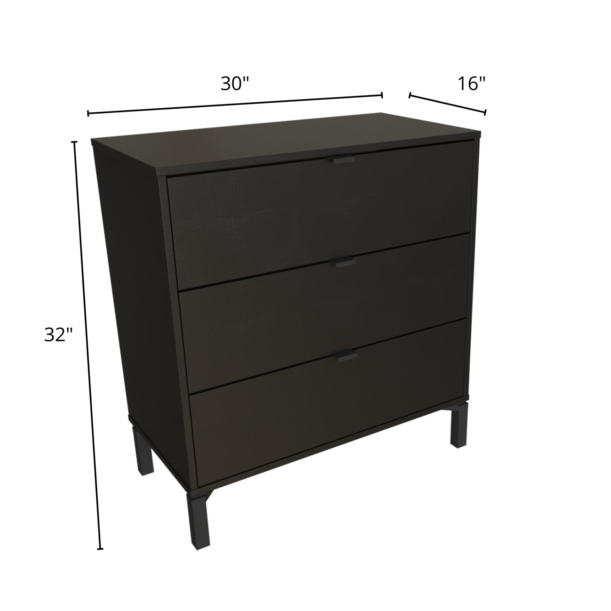 30" Black Three Drawer Dresser-7