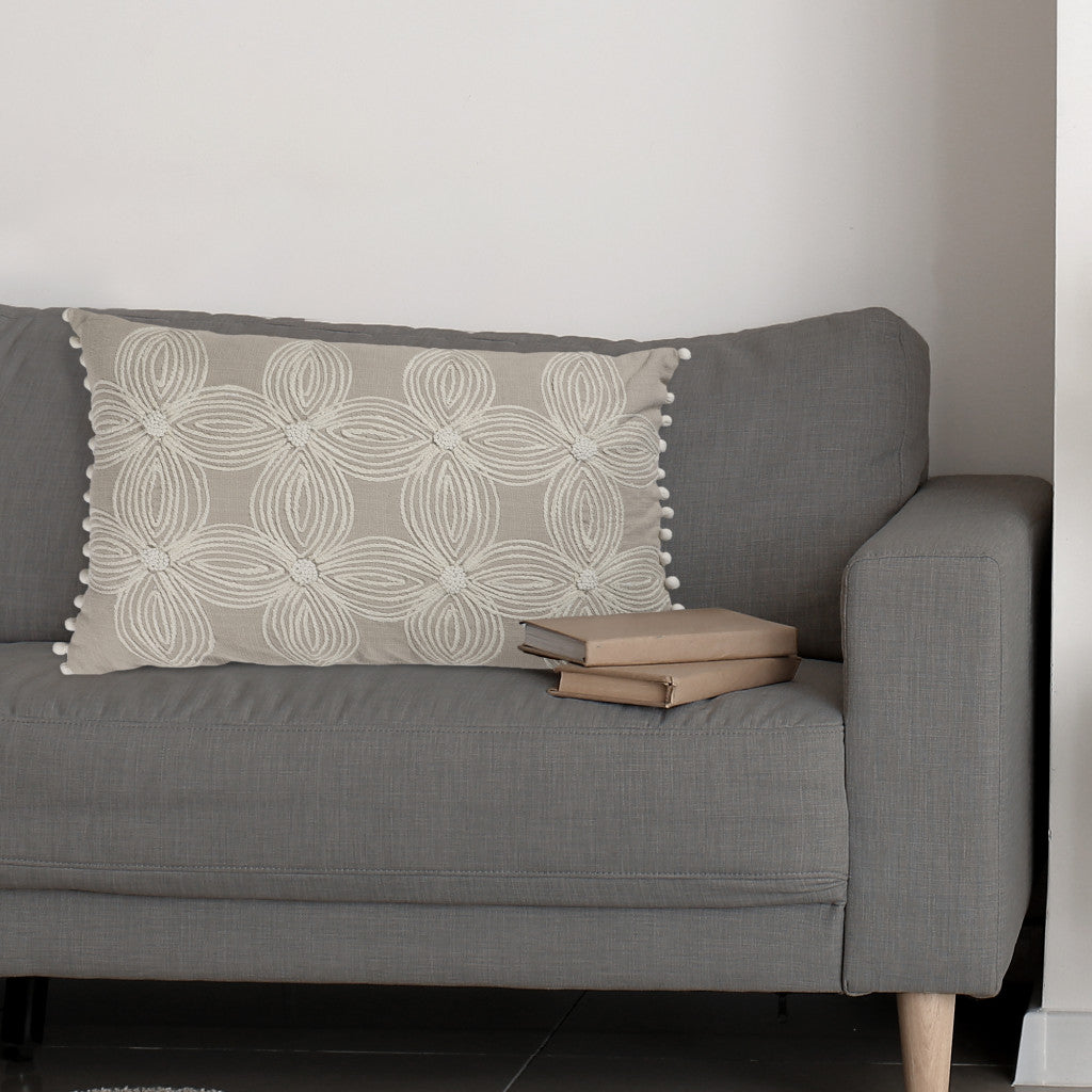 Beige and Ivory Throw Pillow with Embroidery-5