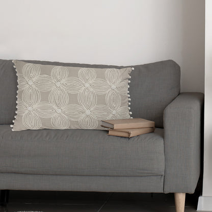 Beige and Ivory Throw Pillow with Embroidery-5