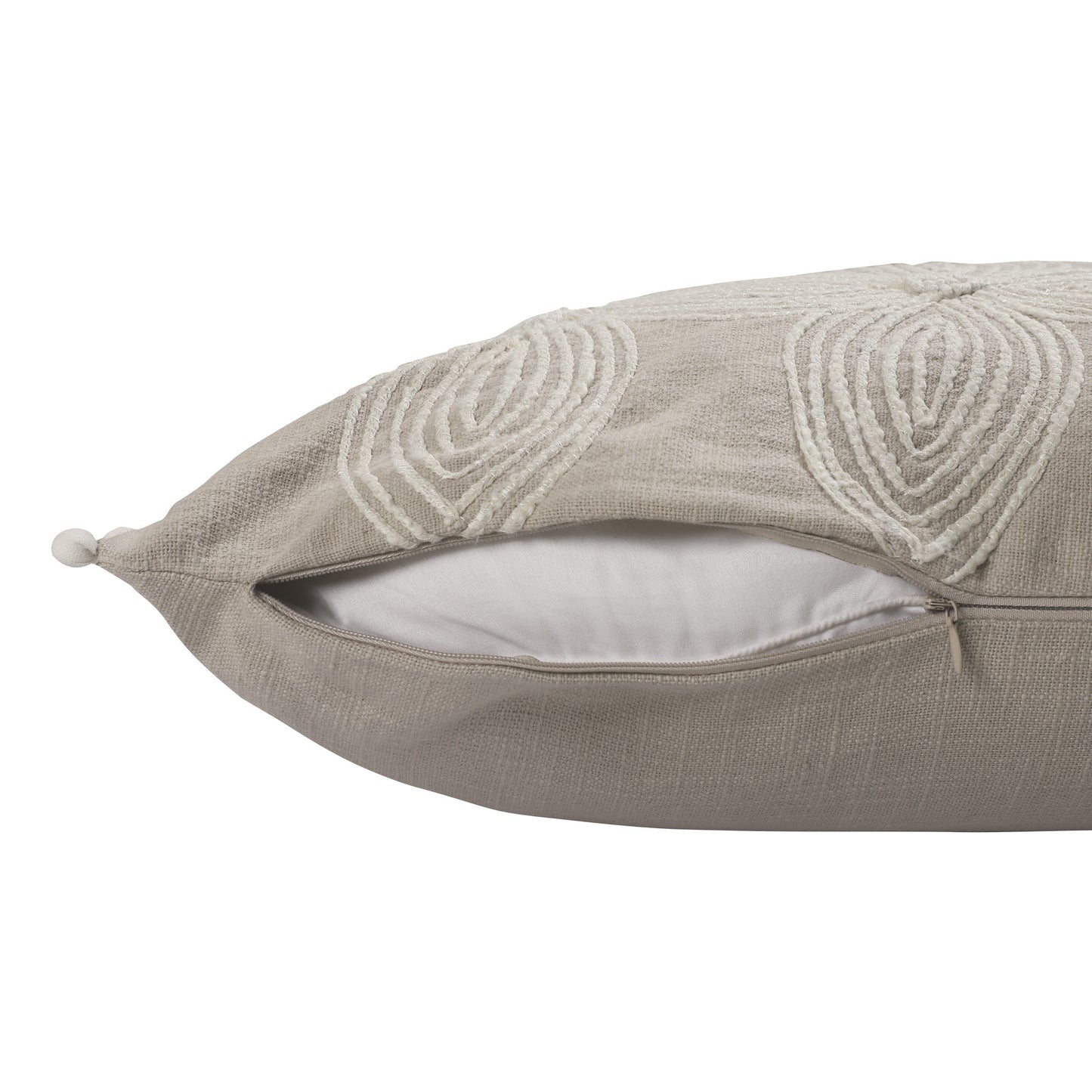 Beige and Ivory Throw Pillow with Embroidery-1