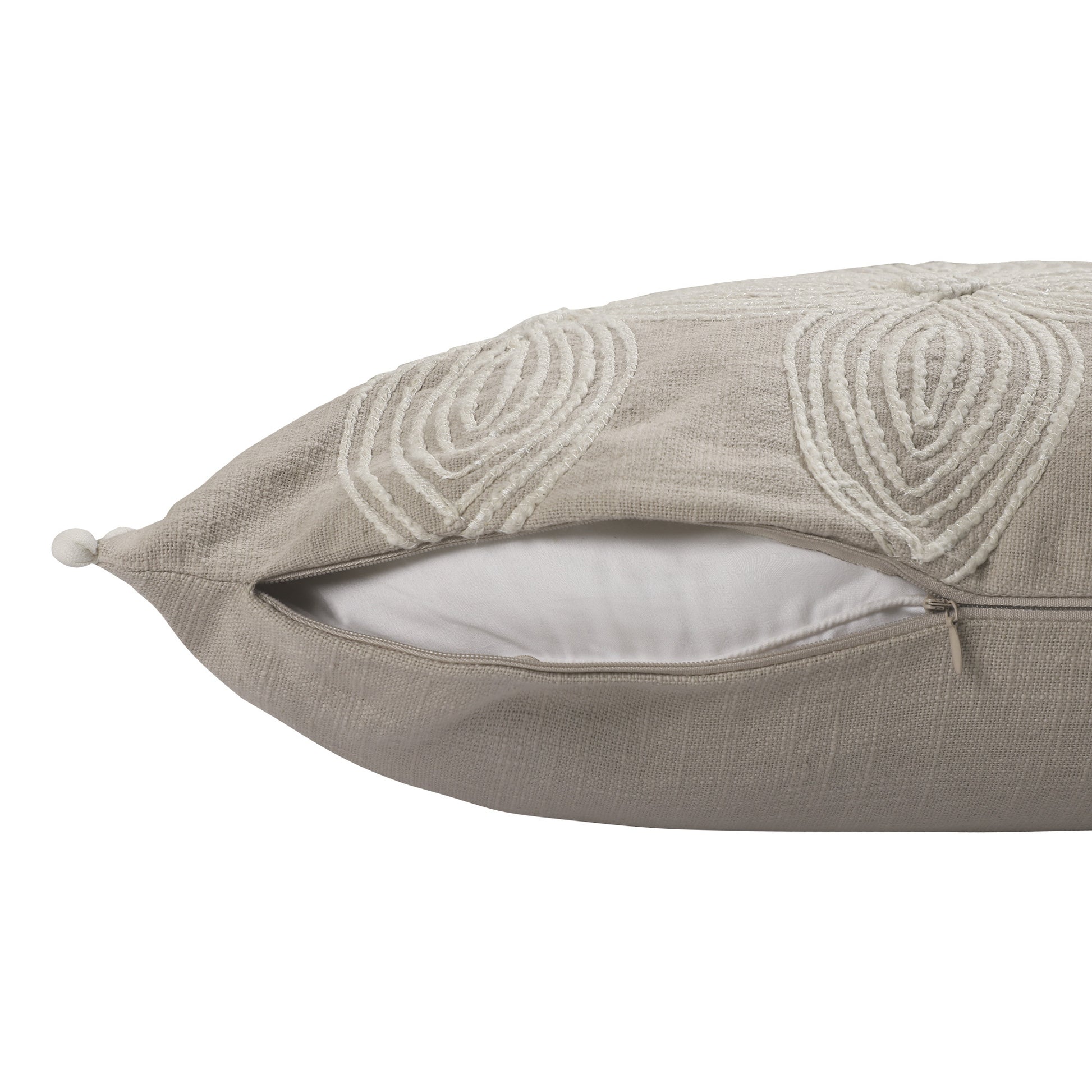 Beige and Ivory Throw Pillow with Embroidery-1