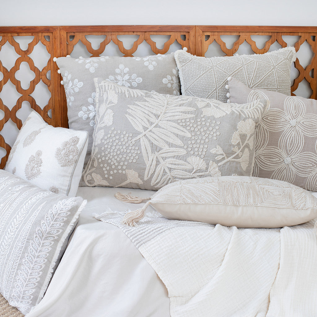 Beige and Ivory Throw Pillow with Embroidery-7