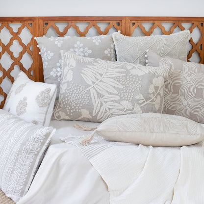 Beige and Ivory Throw Pillow with Embroidery-7