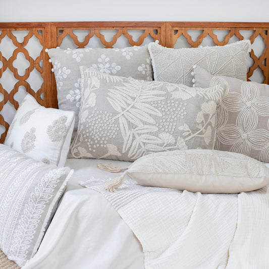 Beige and Ivory Throw Pillow with Embroidery-7