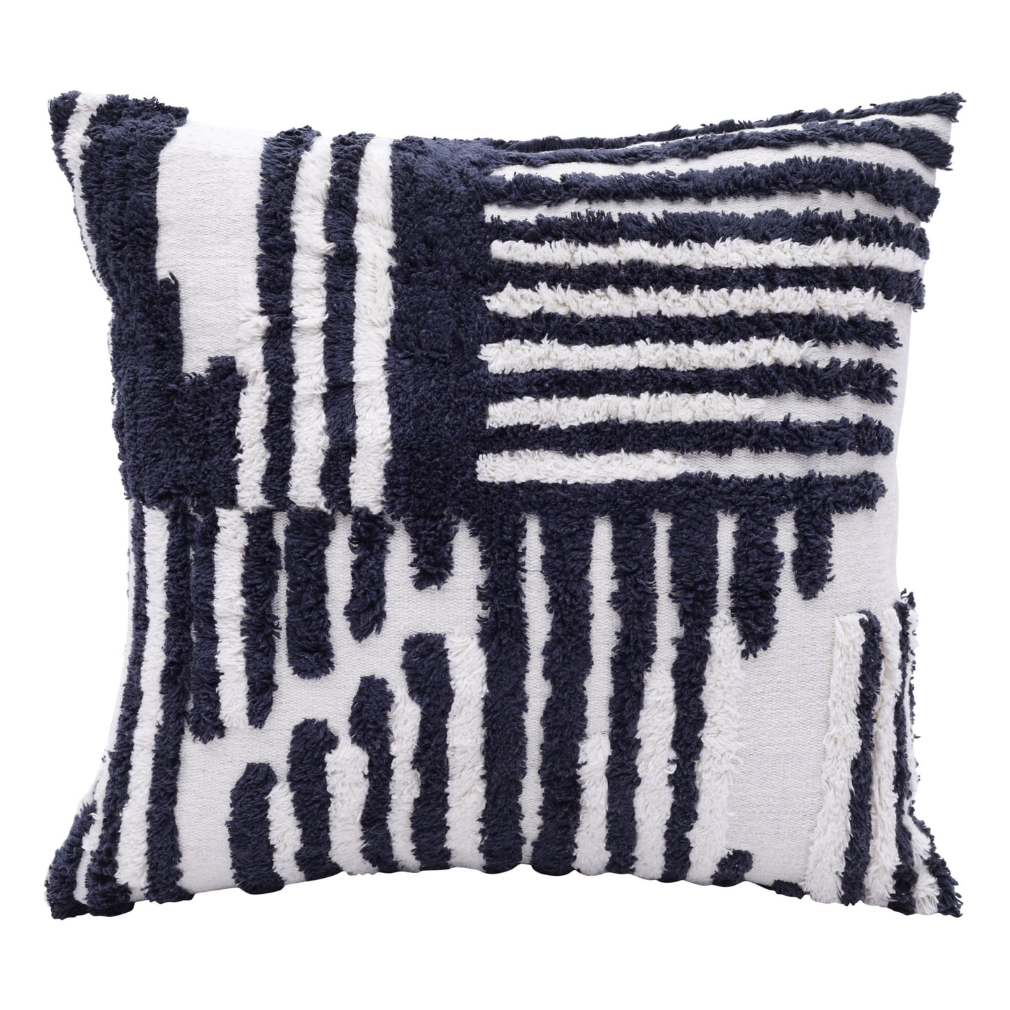 22" Navy and White Geometric Cotton Throw Pillow-1